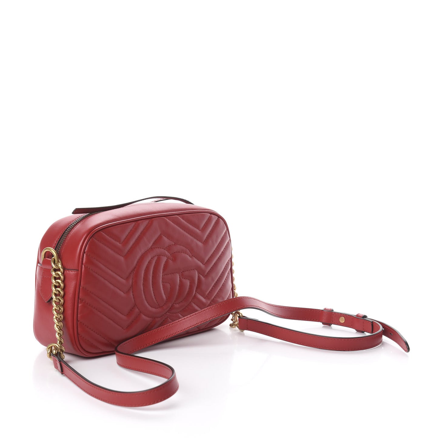 Calfskin Matelasse Small GG Marmont Chain Shoulder Bag Hibiscus Red