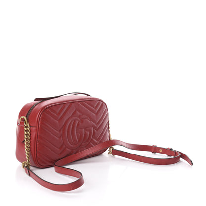 Gucci Calfskin Matelasse Small GG Marmont Chain Shoulder Bag Hibiscus Red 2 of 8