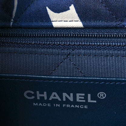 Chanel Floral Printed Silk CC Medium Single Flap Navy Blue White 6 of 11