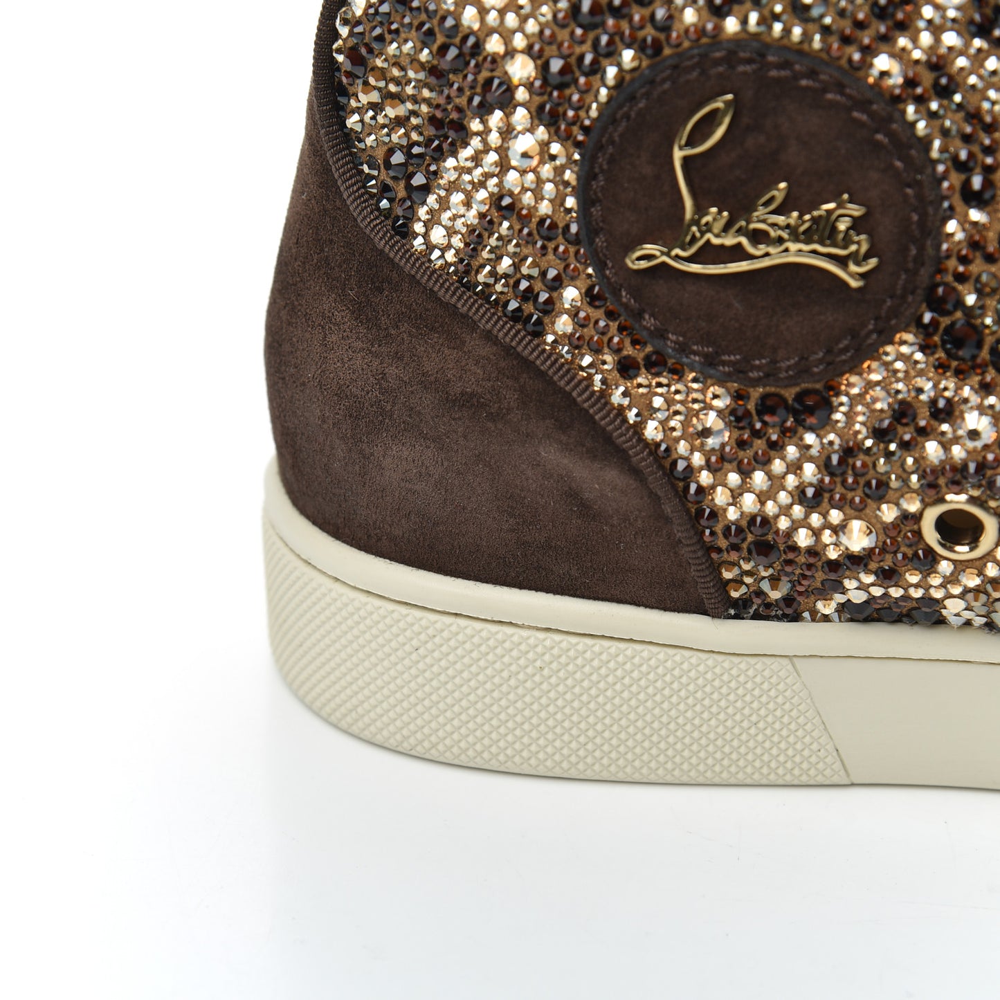 Suede Crystal Leopard Print Flat Sneakers 38 Brown