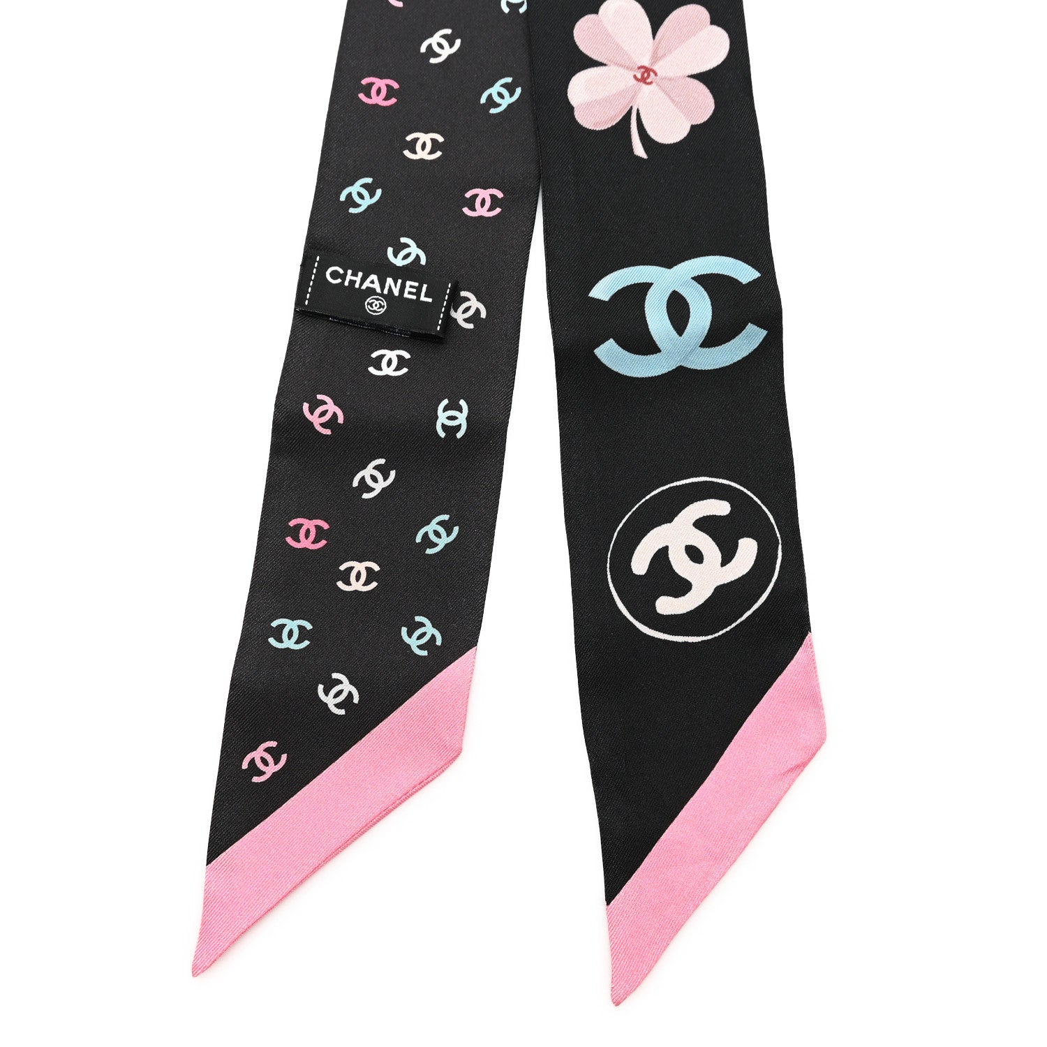 Chanel Silk CC Slim Bandeau Scarf Multicolor Black Pink 2 of 3