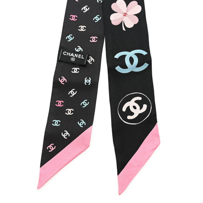 Chanel Silk CC Slim Bandeau Scarf Multicolor Black Pink 2 of 3