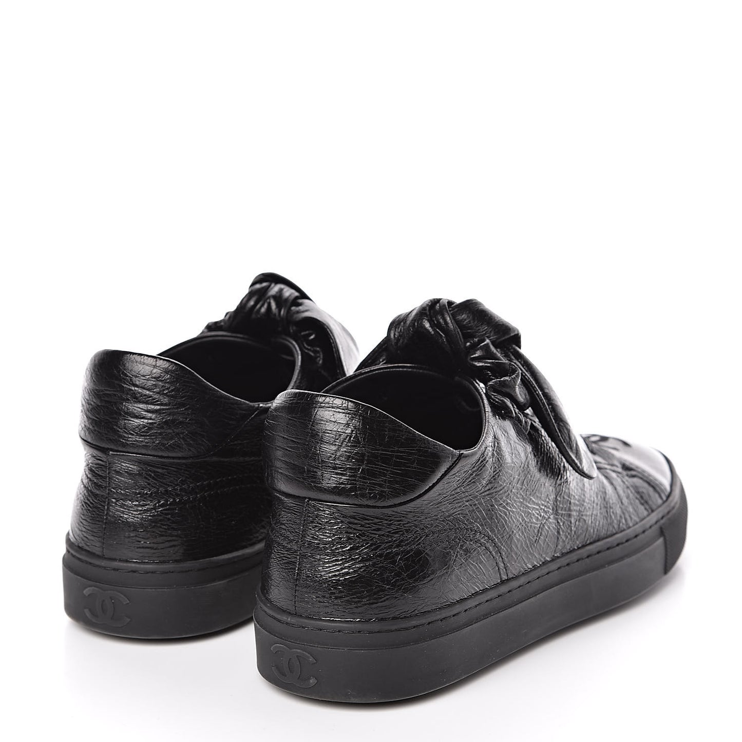 Crumpled Calfskin Womens CC Bow Sneakers 37 Black