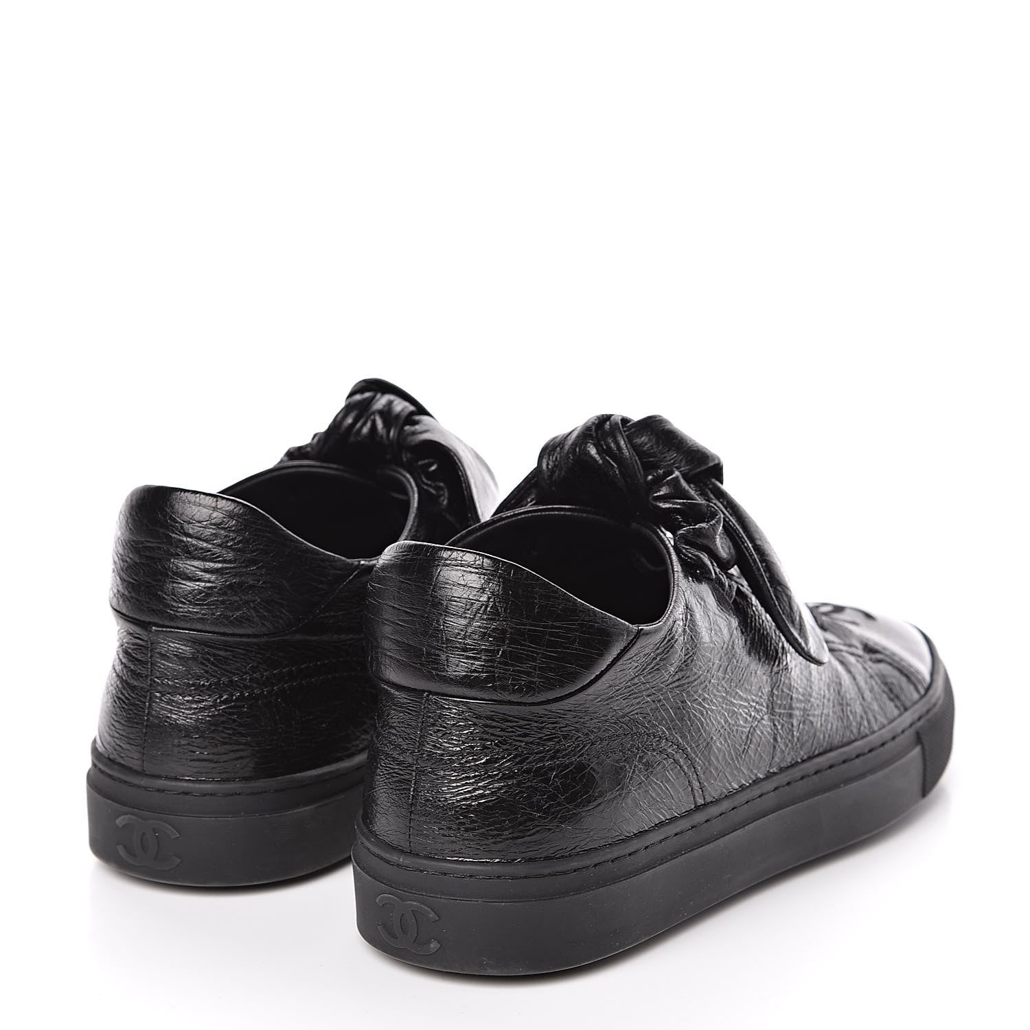 Chanel Crumpled Calfskin Womens CC Bow Sneakers 37 Black 4 of 9