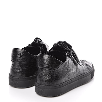Chanel Crumpled Calfskin Womens CC Bow Sneakers 37 Black 4 of 9