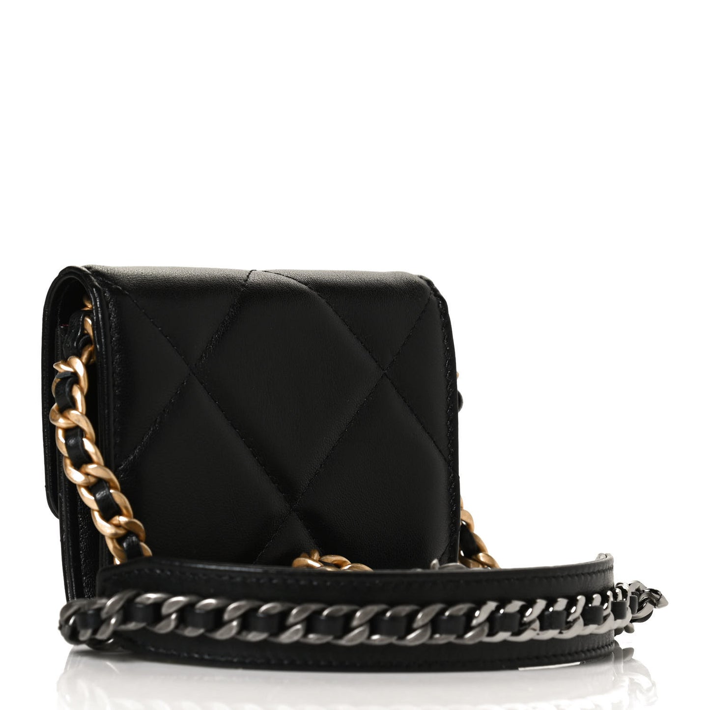 Lambskin Quilted Chanel 19 Flap Coin Purse With Chain Black