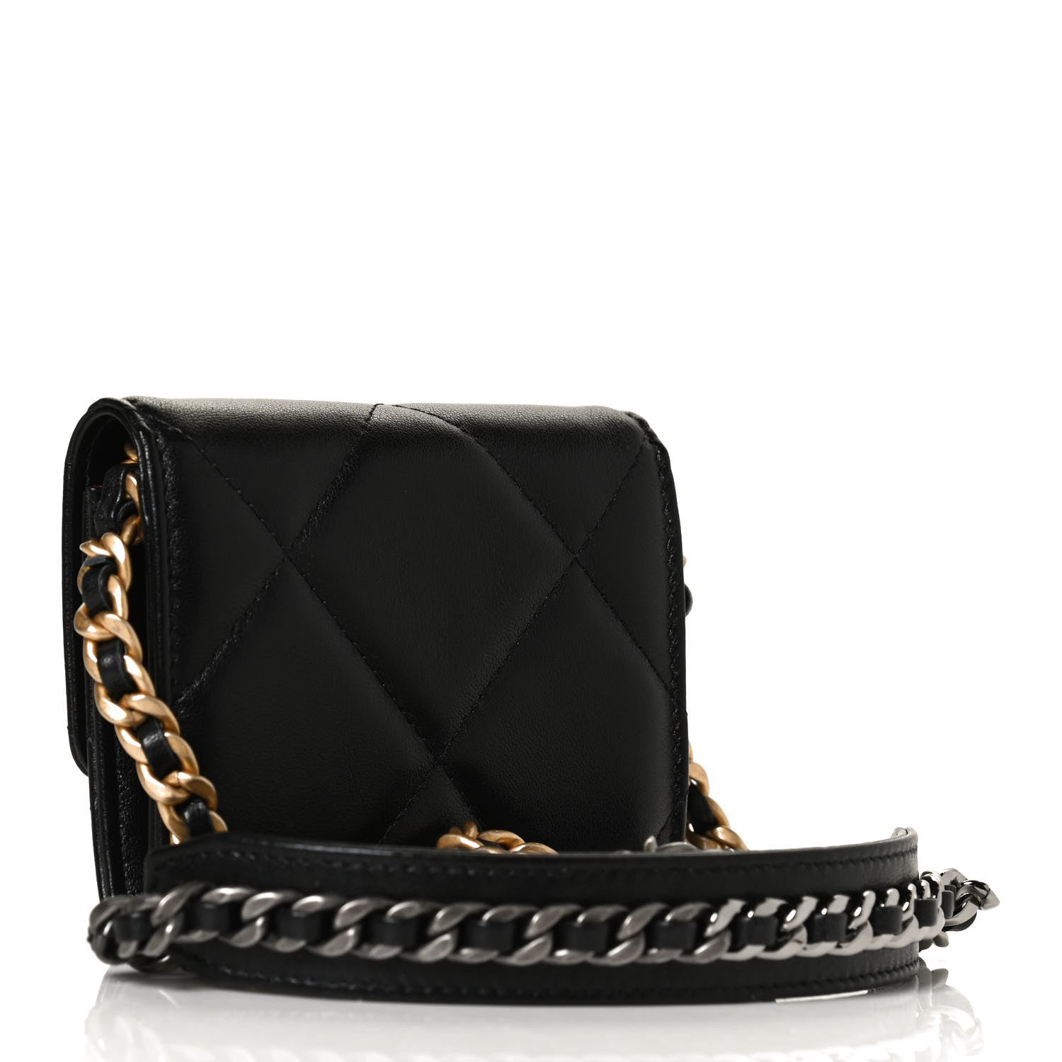 Chanel Lambskin Quilted Chanel 19 Flap Coin Purse With Chain Black 3 of 10