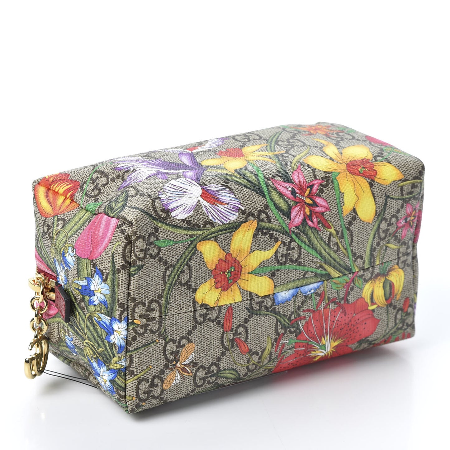 Soft GG Supreme Monogram Flora Calfskin Medium Ophidia Cosmetic Case Beige Ebony Multicolor Rosso
