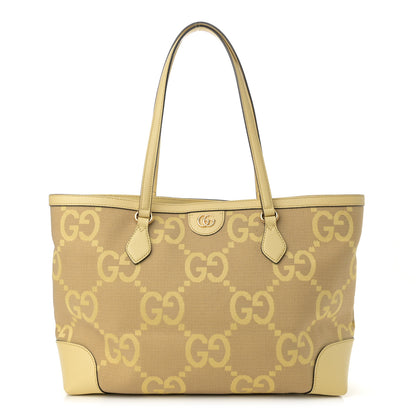 Gucci Monogram Jumbo GG Textured Dollar Calfskin Medium Ophidia Shopping Tote Beige Yellow 1 of 11