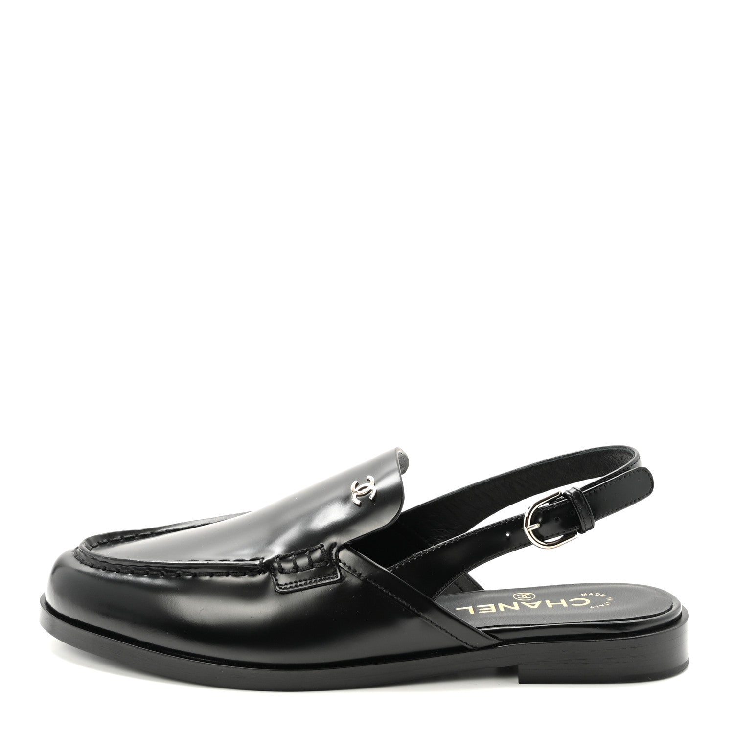 Chanel Shiny Calfskin Slingback Loafers 40.5 Black 1 of 10