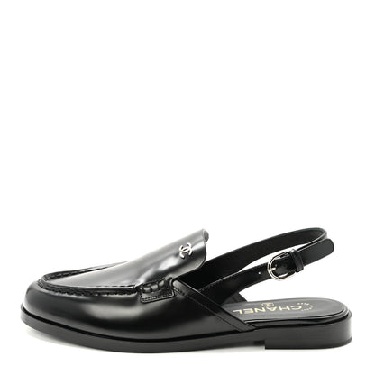 Chanel Shiny Calfskin Slingback Loafers 40.5 Black 1 of 10