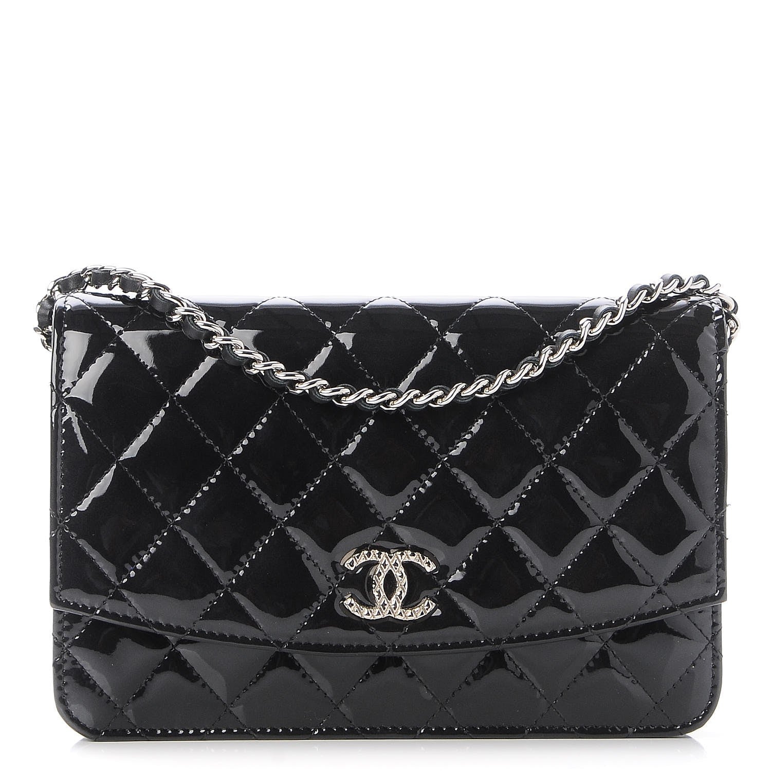 Chanel Patent Quilted Brilliant Wallet On Chain WOC Black 1 of 10