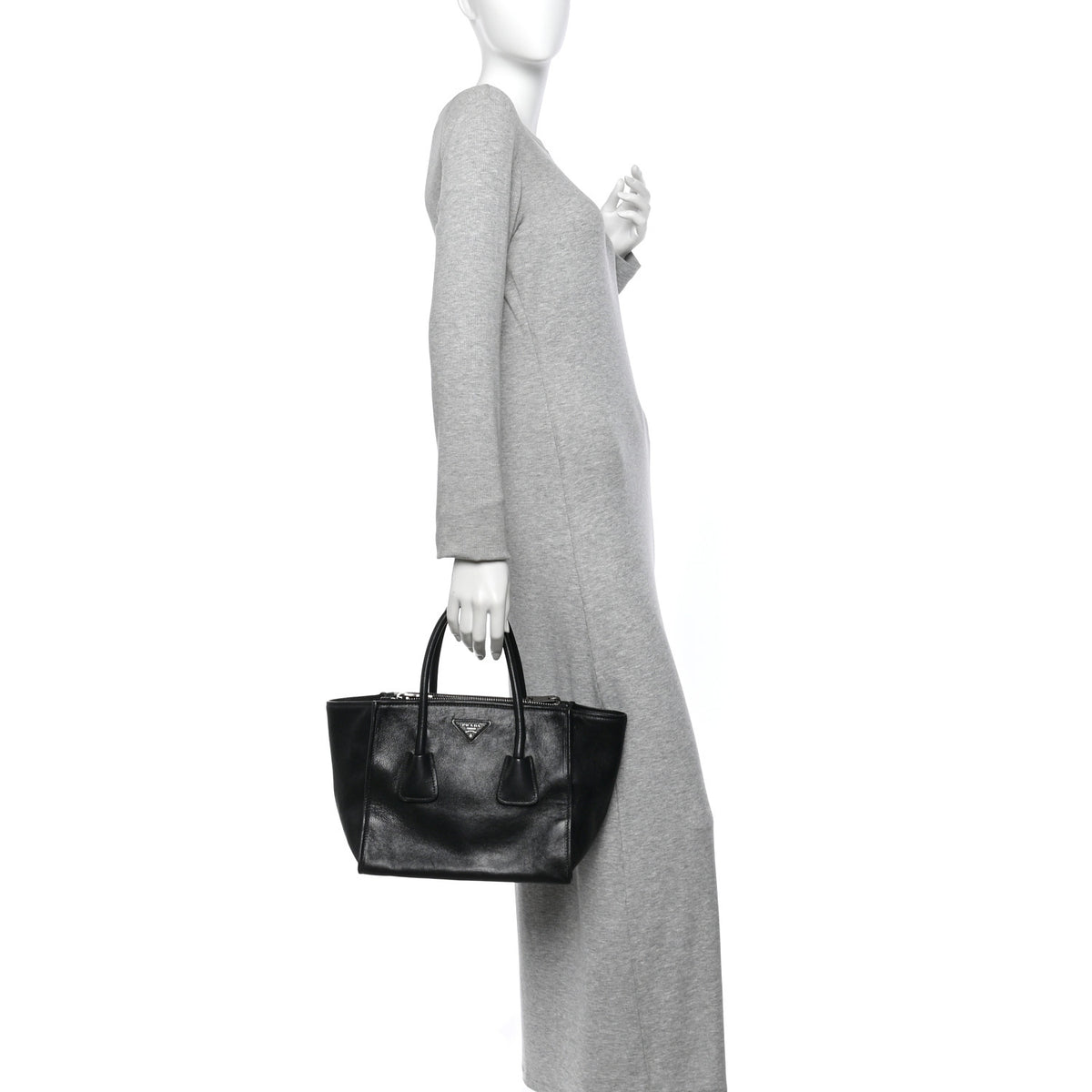 Prada Glace Calf Twin Pocket Tote Black 3 of 25