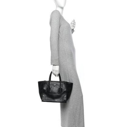 Prada Glace Calf Twin Pocket Tote Black 3 of 25
