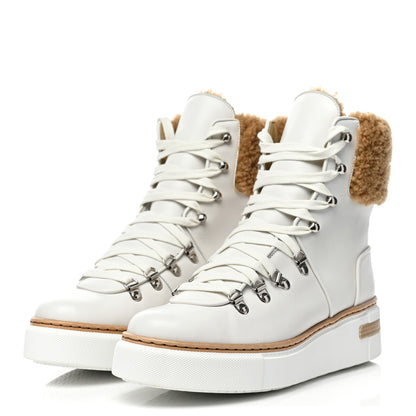 Hermes Calfskin Woolskin Womens Flocon Ankle Boots 37 White Naturel 3 of 7