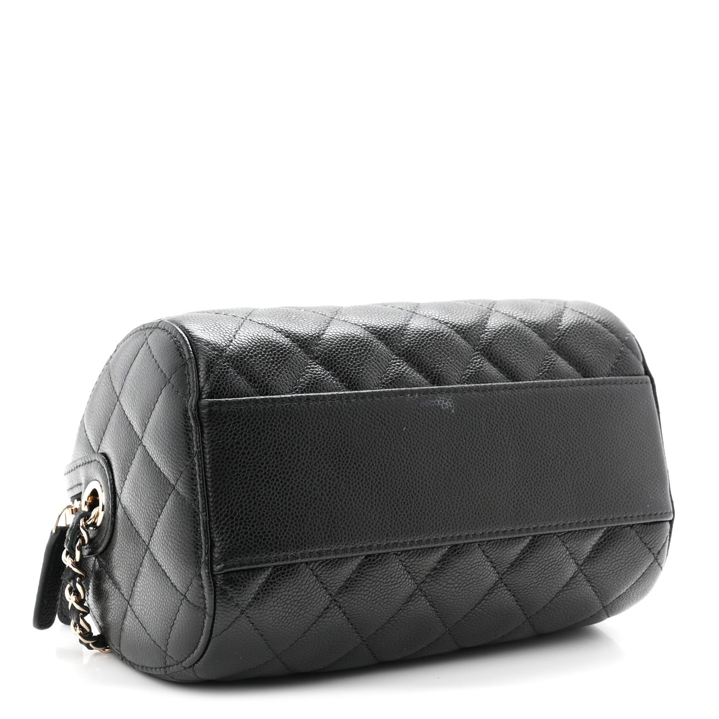 Caviar Quilted Barrel Clutch With Chain  Black