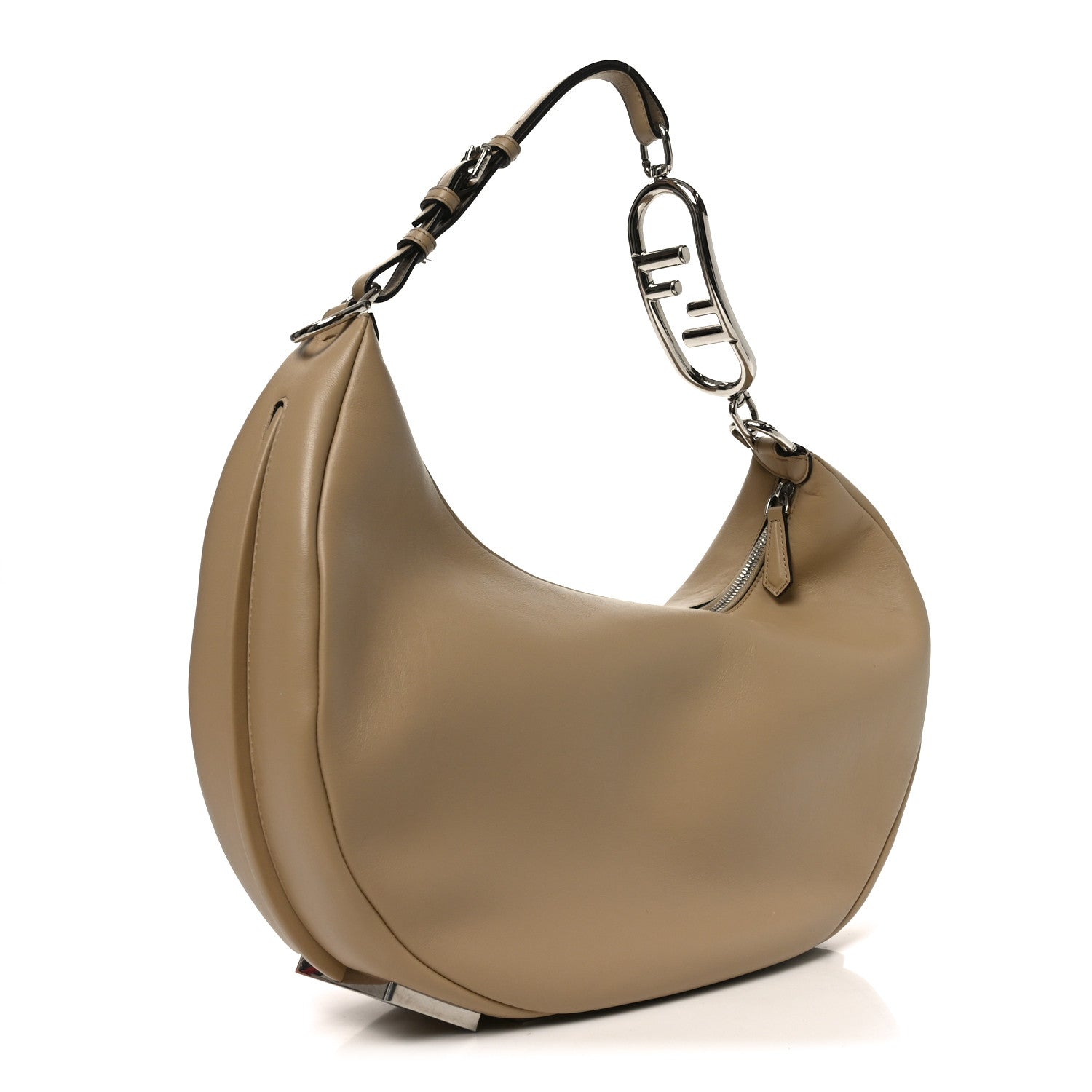 Fendi Vitello Grace Matte Metal Handle Medium Fendigraphy Hobo Bag Beige Amido 3 of 10