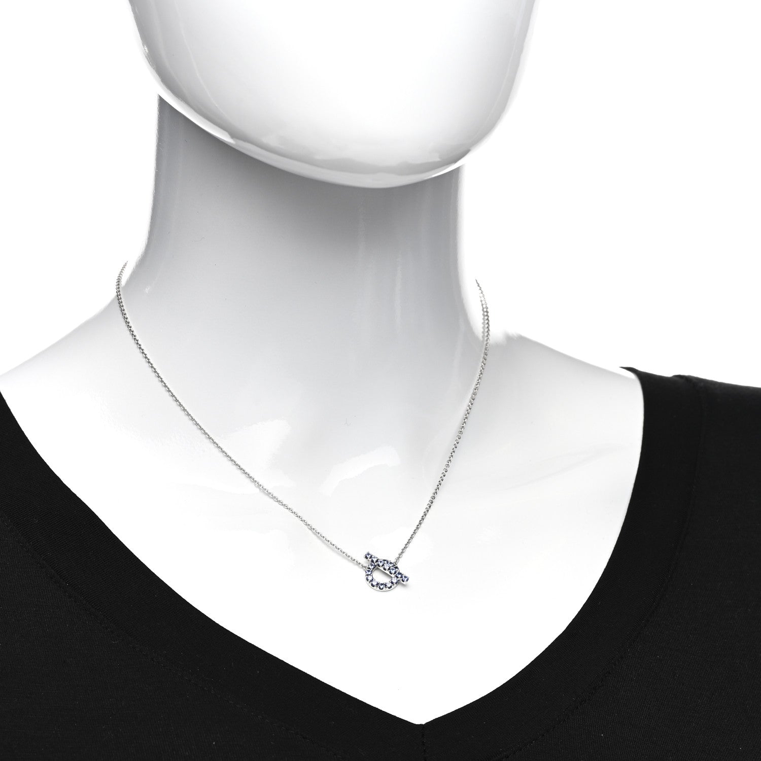 Hermes 18K White Gold Blue Sapphire Finesse Pendant Necklace 2 of 5