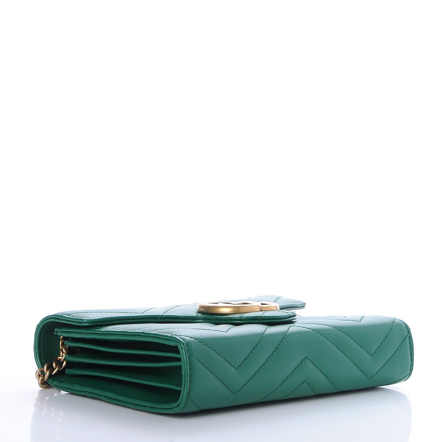 Gucci Calfskin Matelasse GG Marmont Chain Wallet Emerald Green 4 of 7