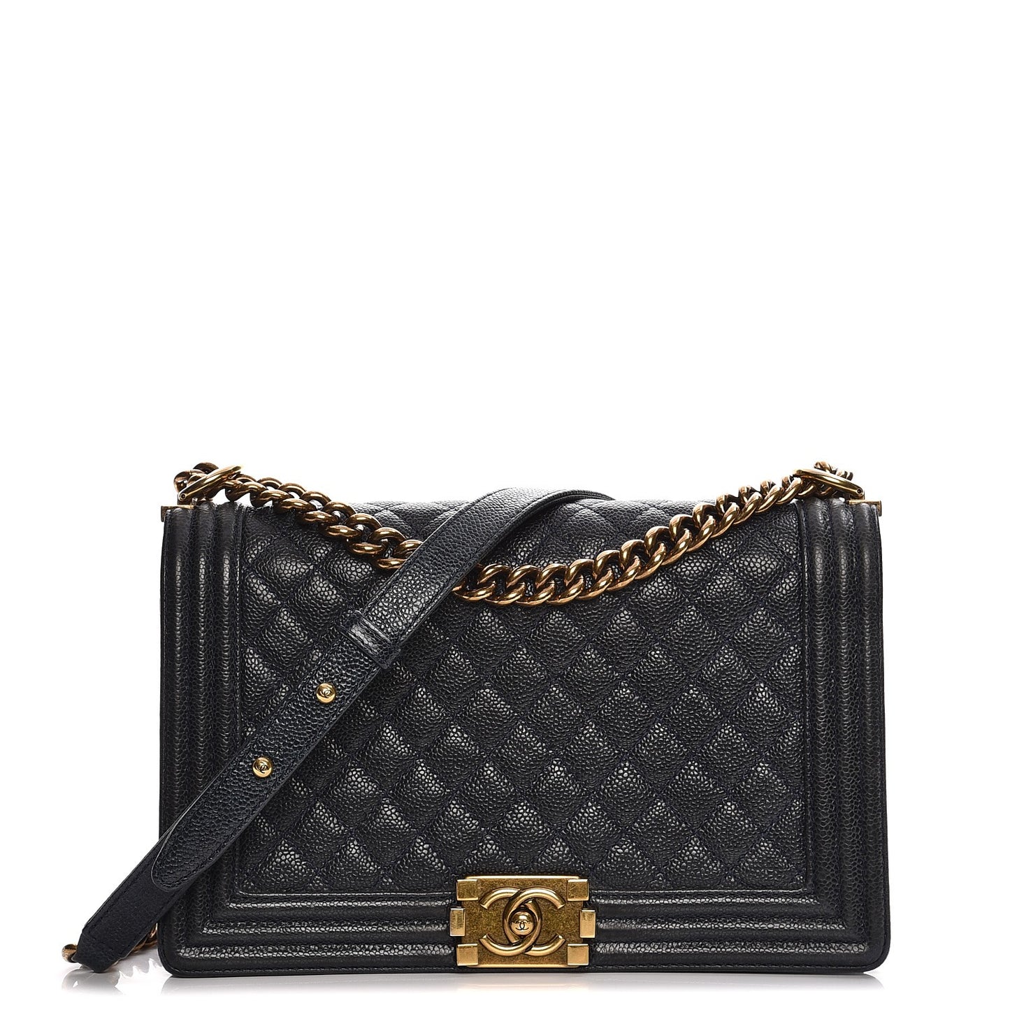 Caviar Quilted New Medium Boy Flap Dark Navy Blue