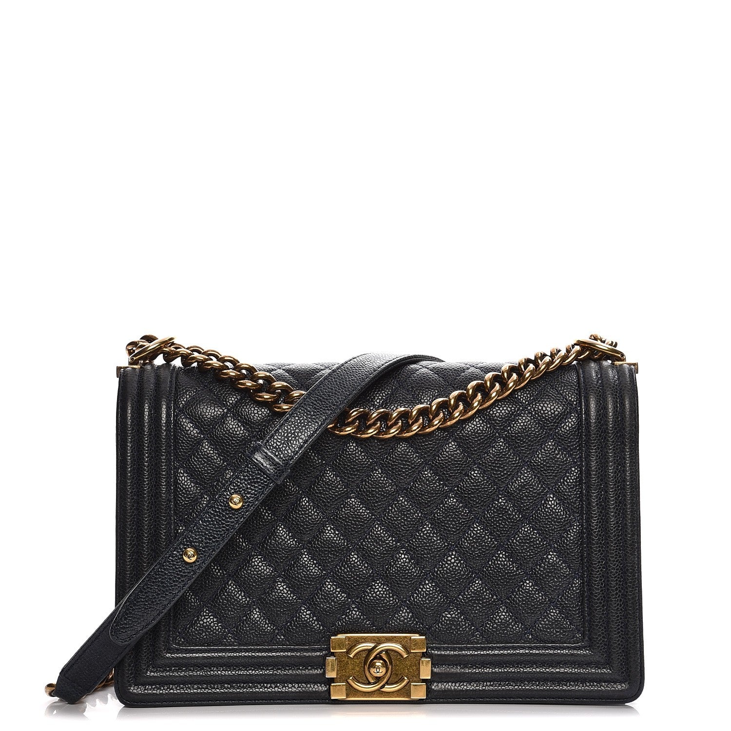 Chanel Caviar Quilted New Medium Boy Flap Dark Navy Blue 1 of 13