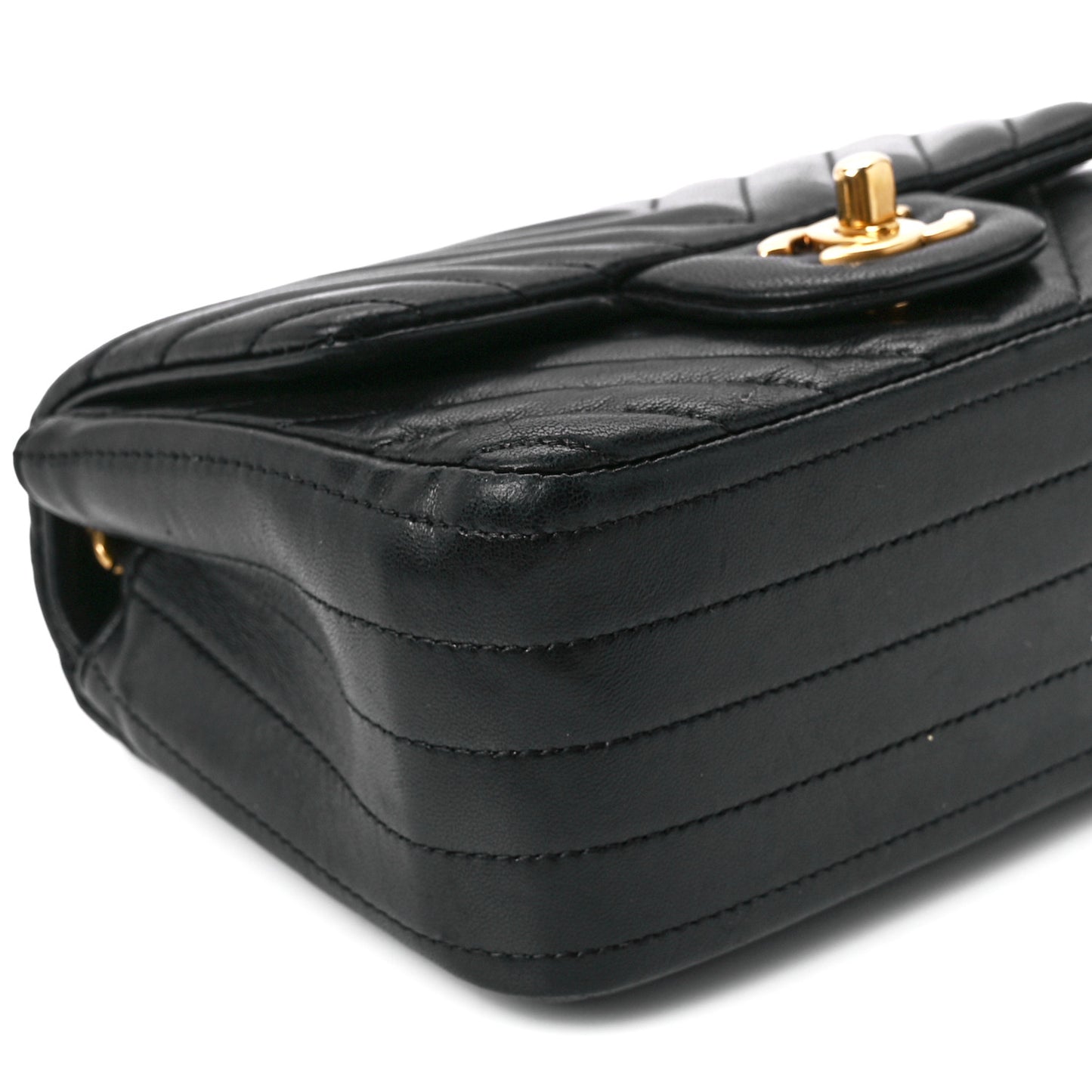 Lambskin Chevron Quilted Mini Square Flap Black