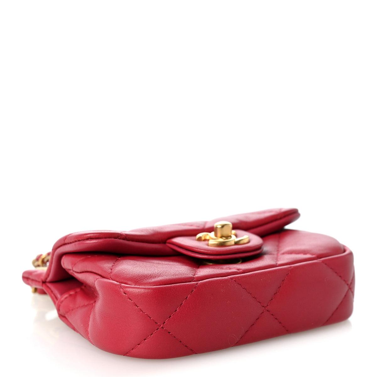 Calfskin Quilted Lady Handle Flap Card Holder With Chain Dark Pink