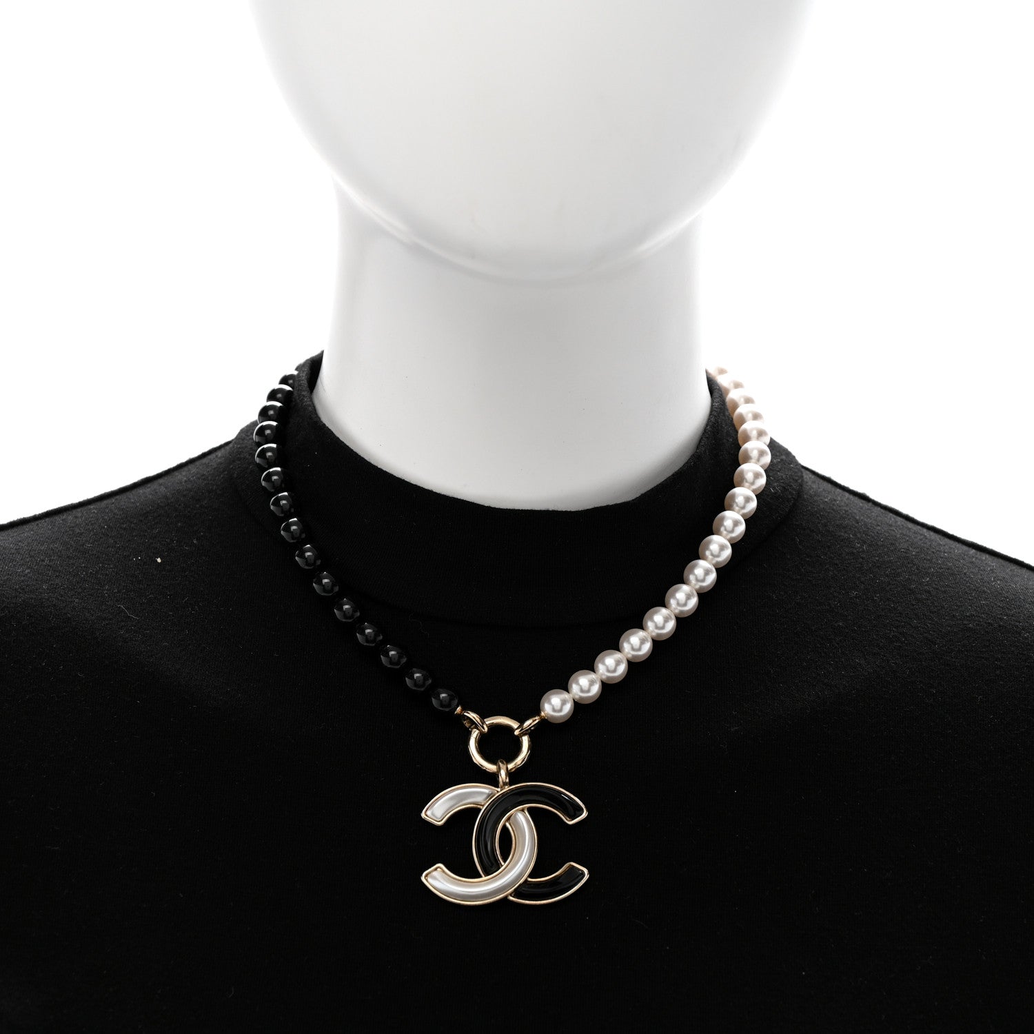 Chanel Pearl Beaded CC Necklace Black White 2 of 6