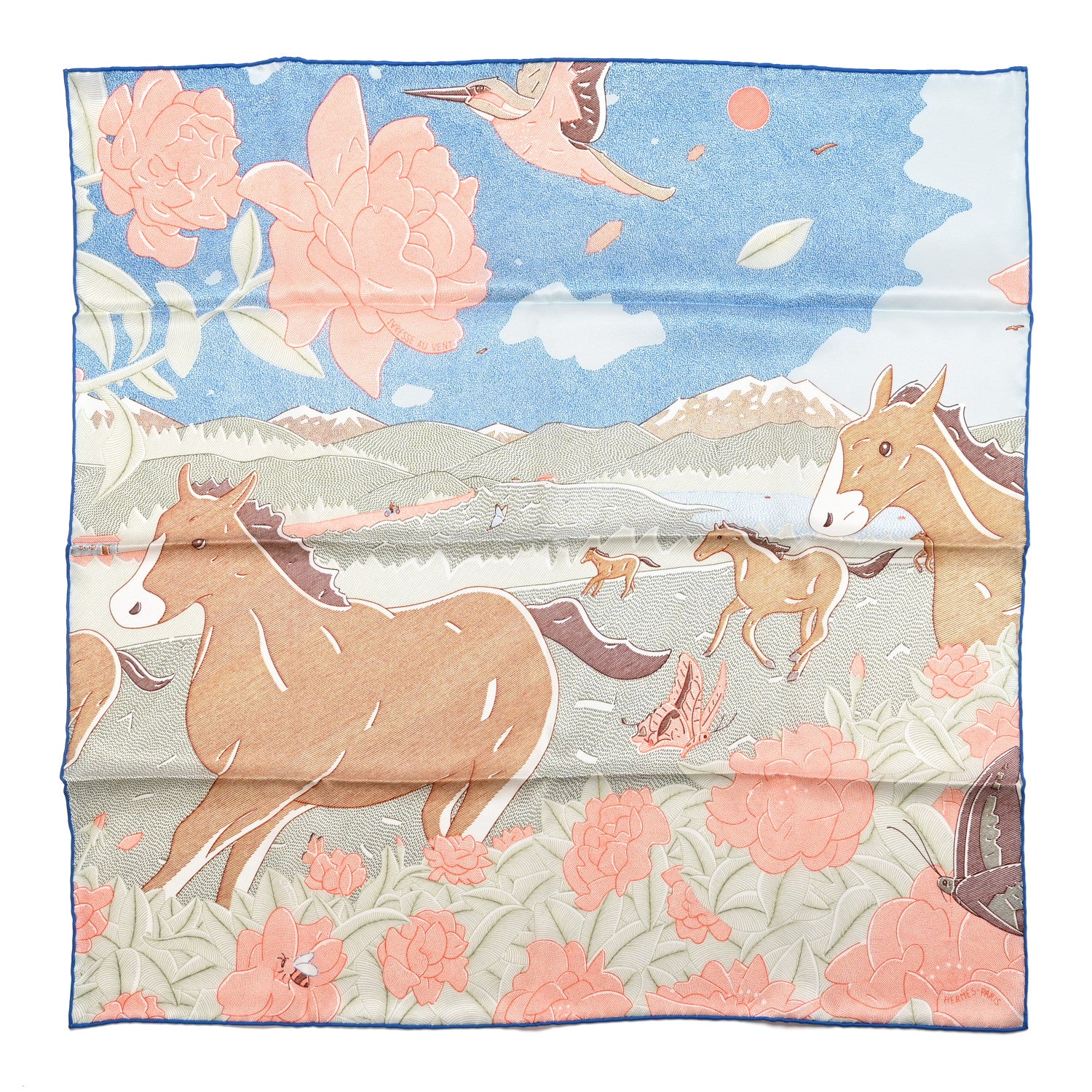 Hermes Silk Ivresse Au Vent Scarf 70 Bleu Azur Saumon 1 of 5