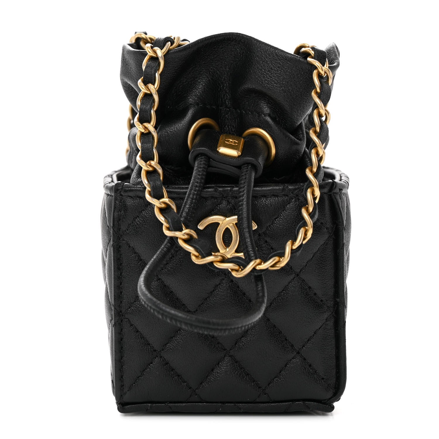 Chanel Calfskin Quilted Mini Drawstring Bucket Bag Black 1 of 12
