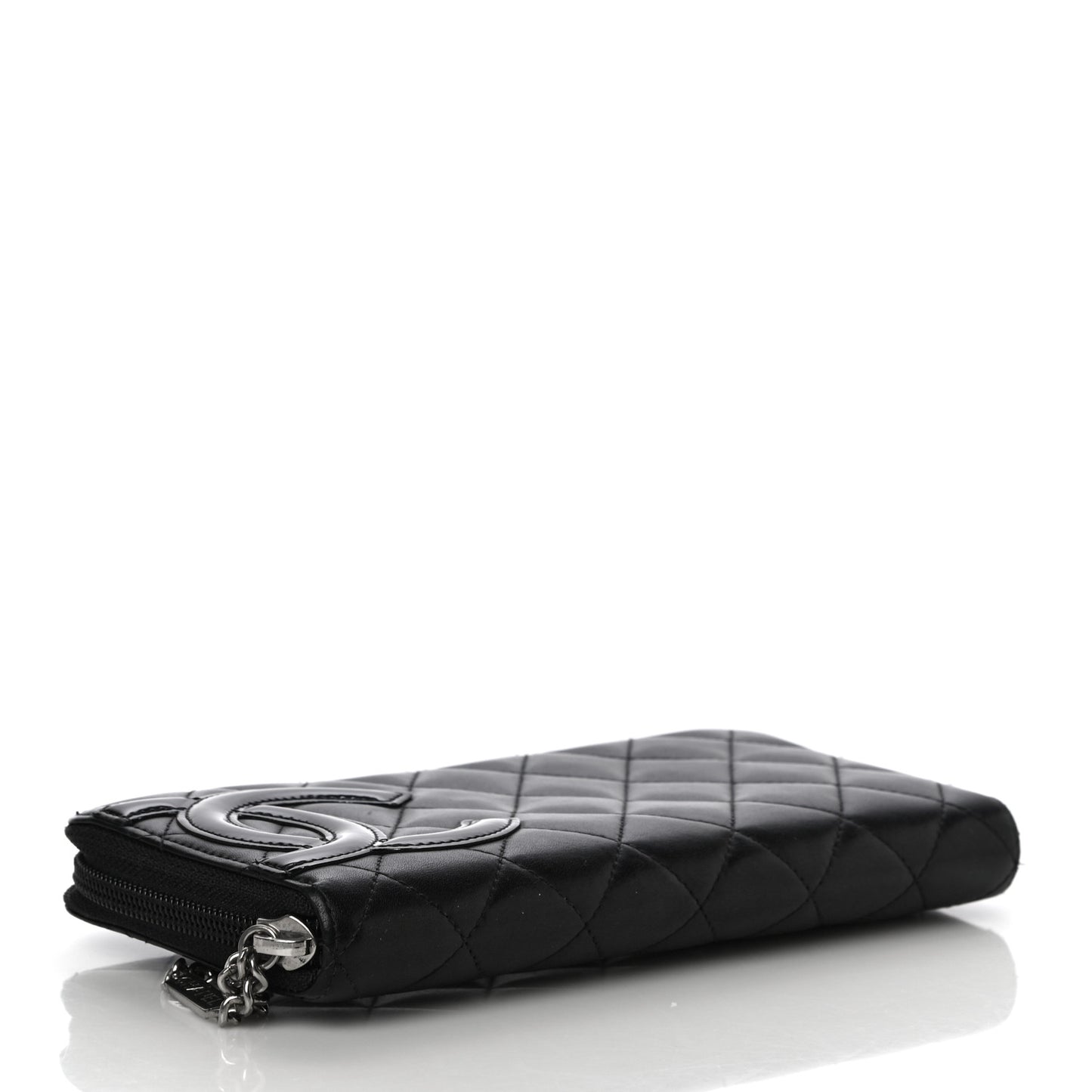 Calfskin Quilted Cambon Large Gusset Zip Around Wallet Black