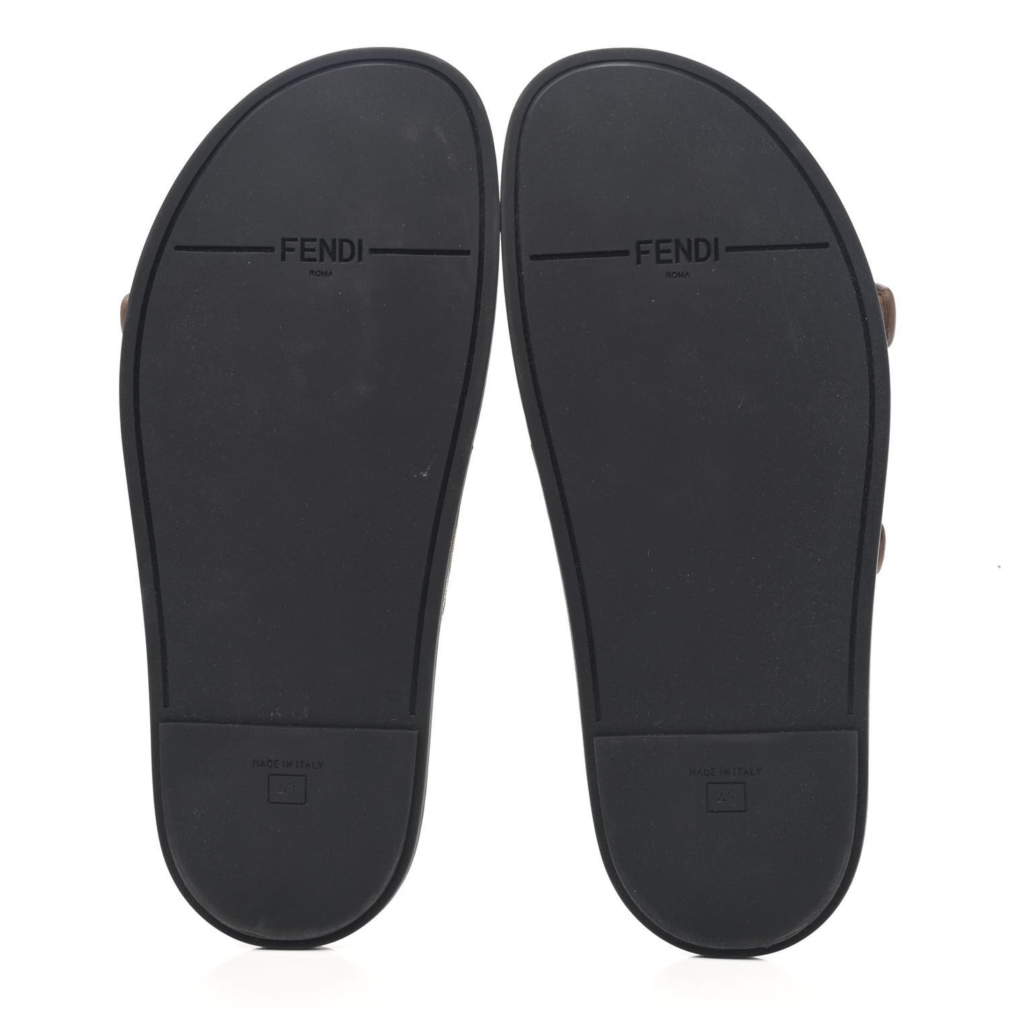 Fabric Jacquard Nappa FF Womens Fendi Feel Buckled Slide Sandals 41 Tobacco Black Miele Scuro
