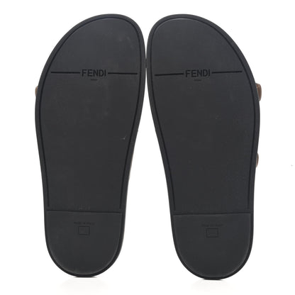 Fendi Fabric Jacquard Nappa FF Womens Fendi Feel Buckled Slide Sandals 41 Tobacco Black Miele Scuro 10 of 18