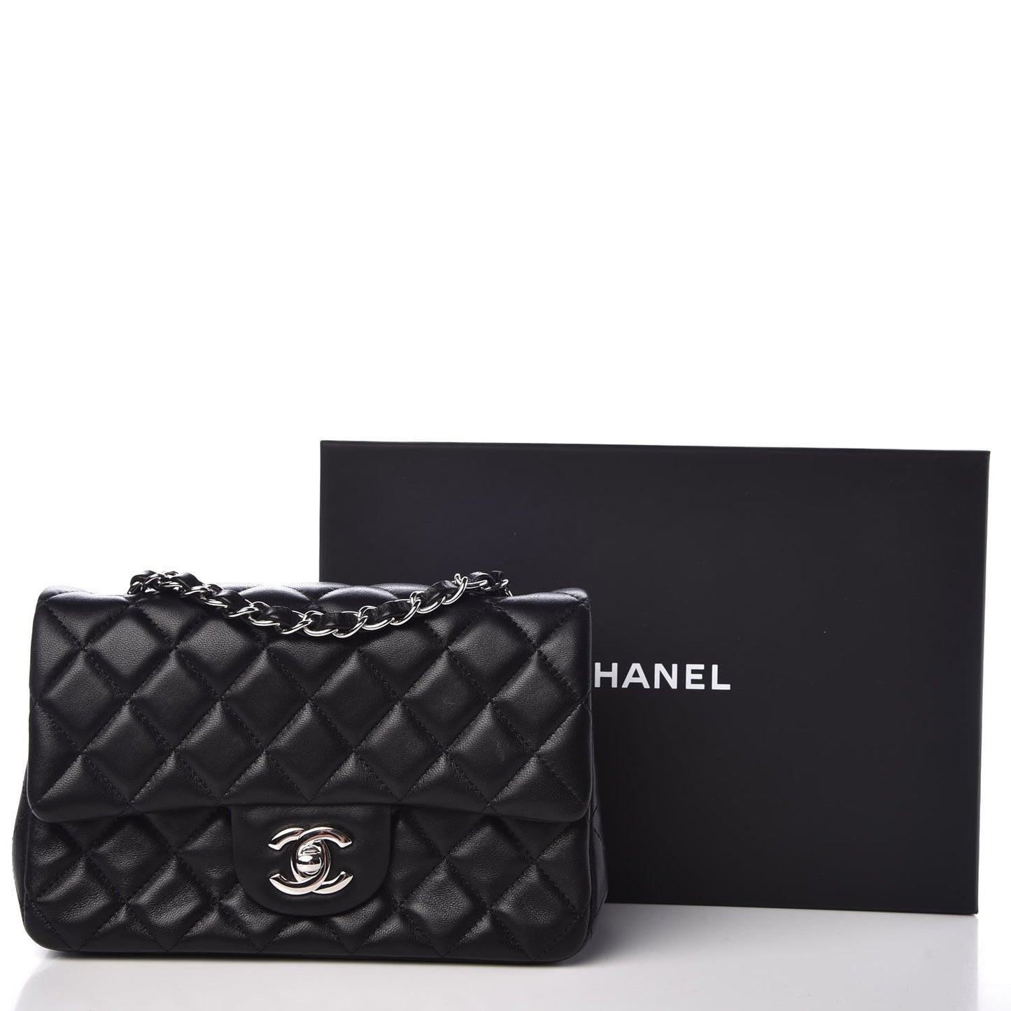 Lambskin Quilted Mini Rectangular Flap Black