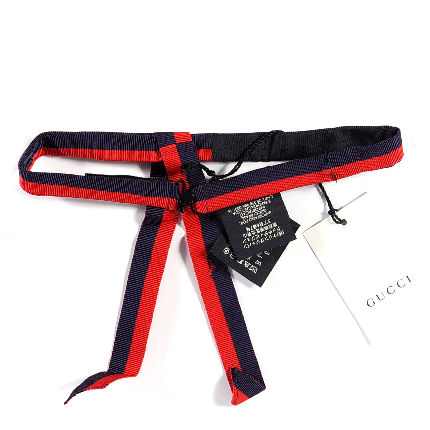 Gucci Grosgrain Web Feline Neck Bow Blue Red 2 of 4