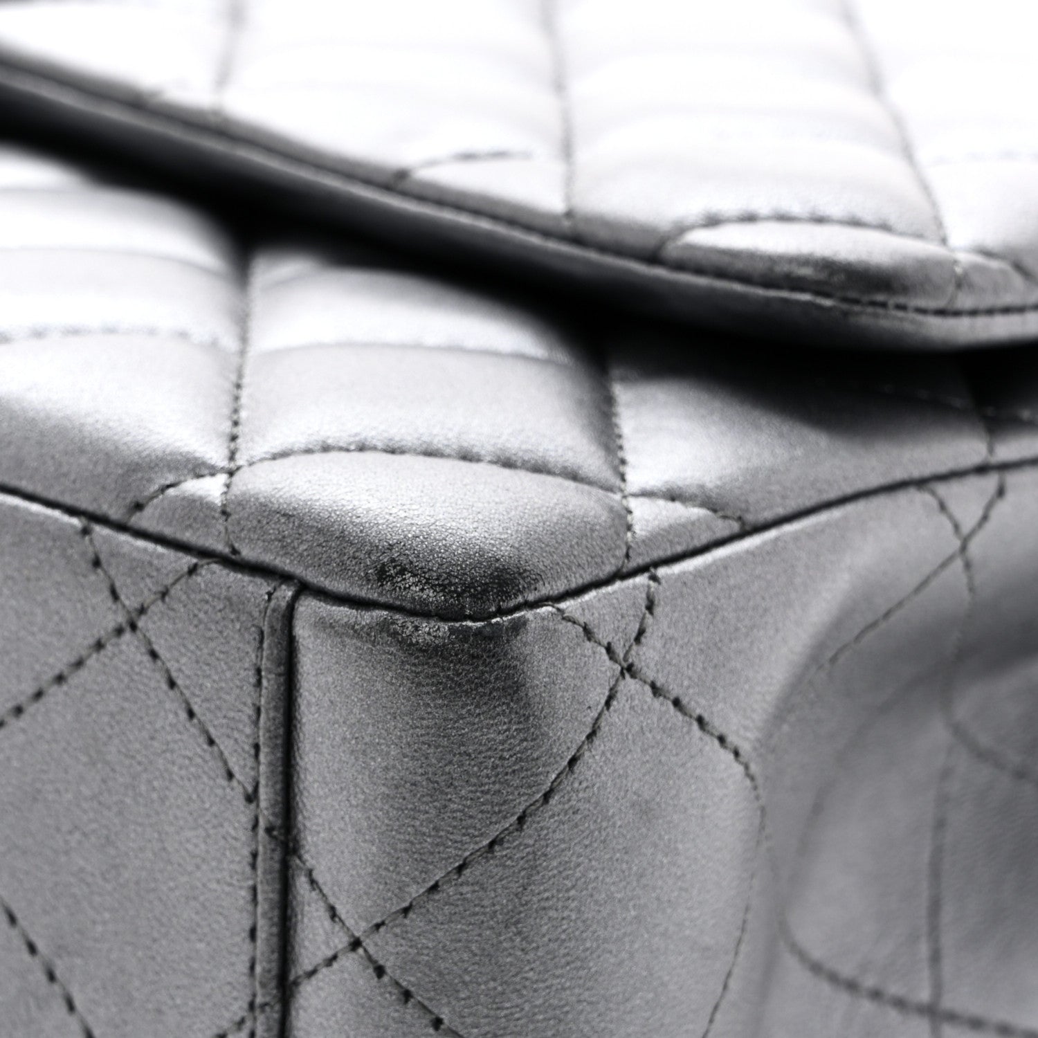 Chanel Metallic Lambskin Quilted Maxi Double Flap Pewter 11 of 15