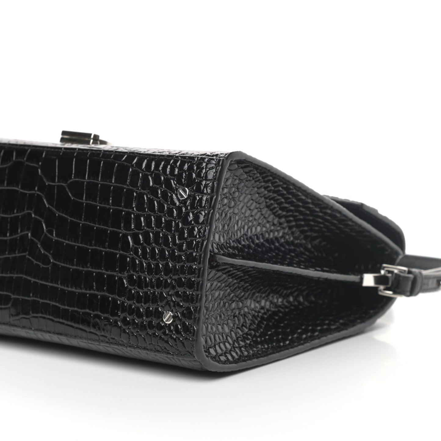 Calfskin Crocodile Embossed Medium Classic Monogram Cassandra Top Handle Black Rouge Legion