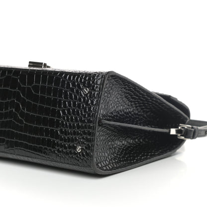Saint Laurent Calfskin Crocodile Embossed Medium Classic Monogram Cassandra Top Handle Black Rouge Legion 8 of 8