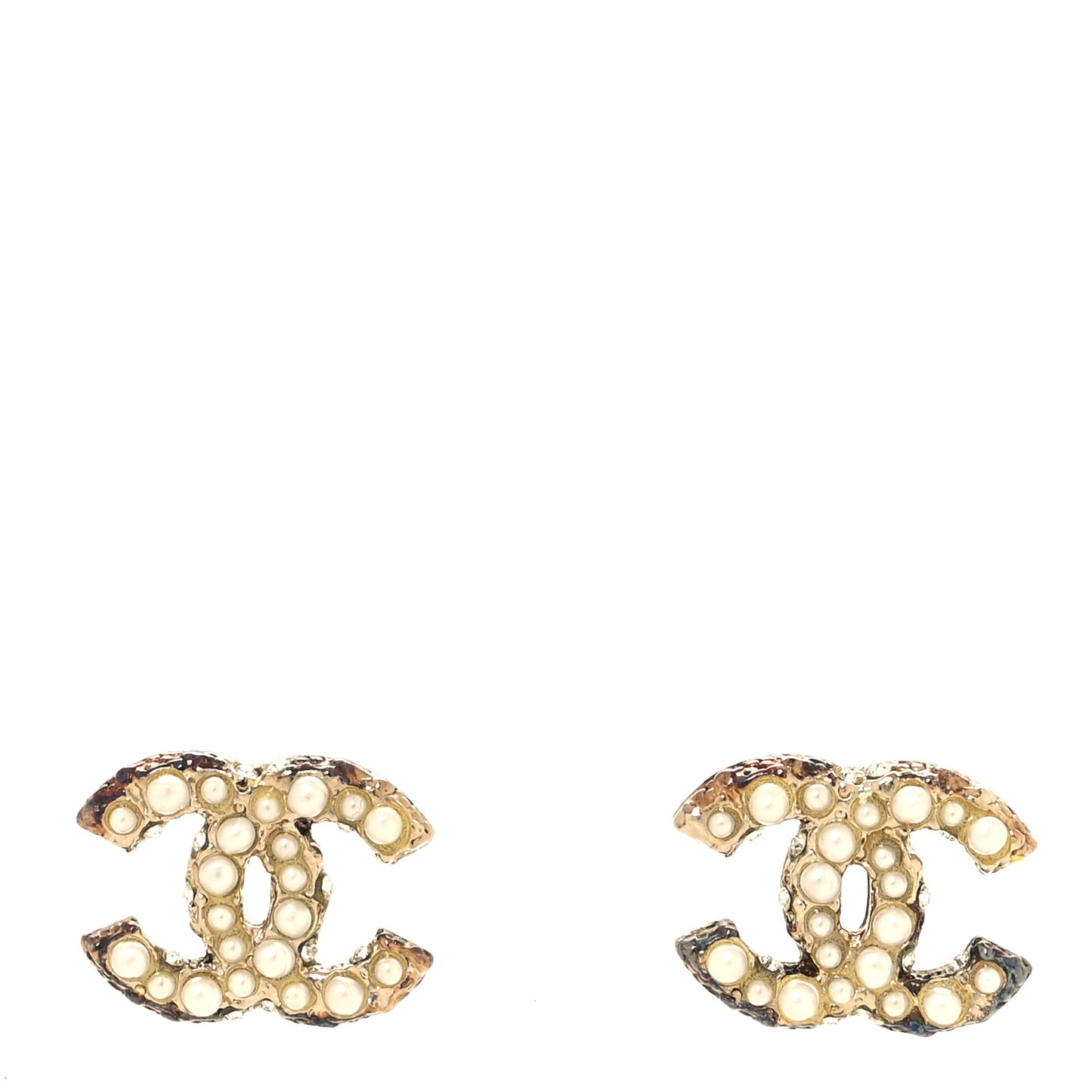 Pearl Crystal CC Earrings Light Gold