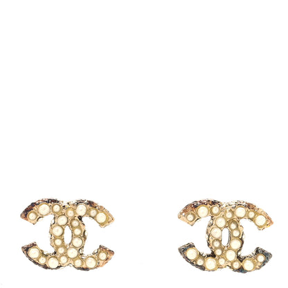 Chanel Pearl Crystal CC Earrings Light Gold 1 of 5