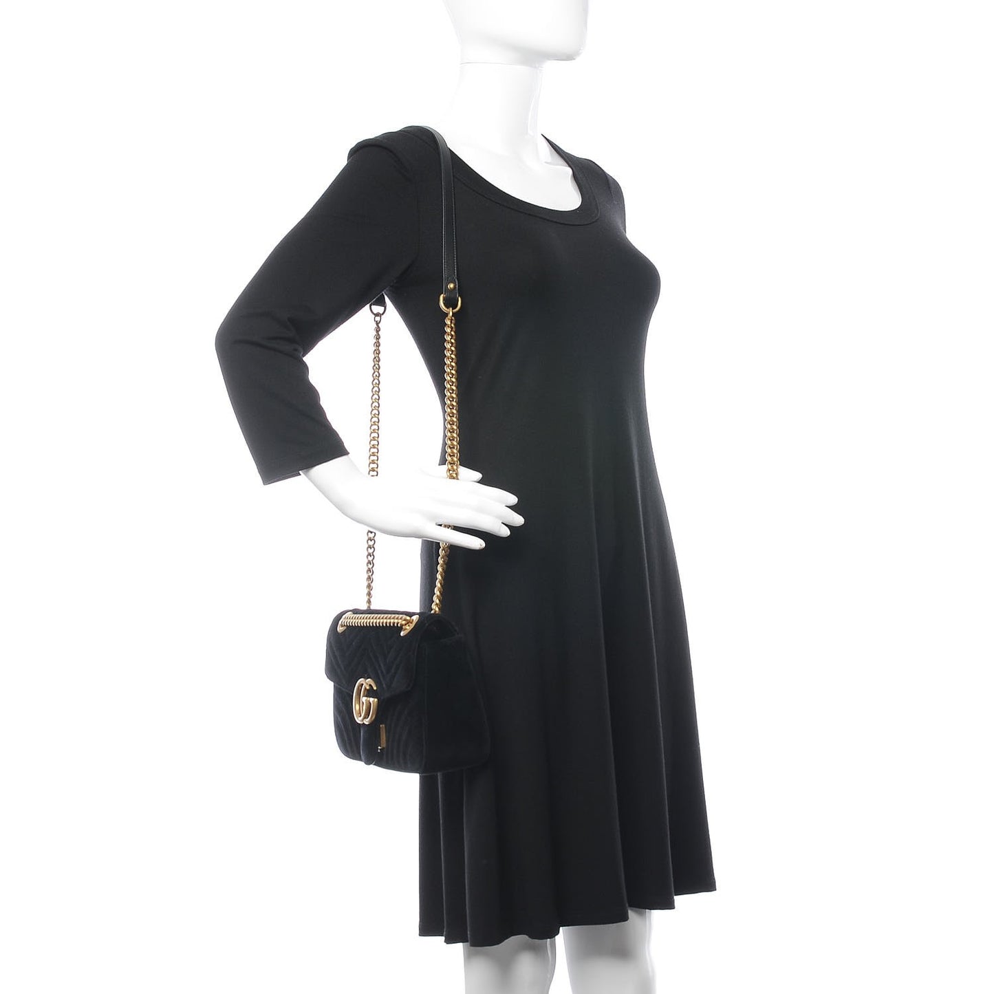 Velvet Matelasse Small GG Marmont Shoulder Bag Black