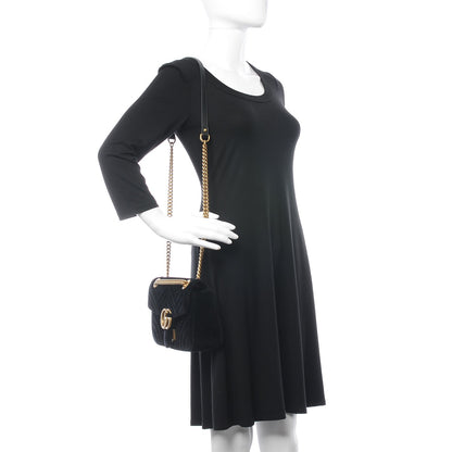 Gucci Velvet Matelasse Small GG Marmont Shoulder Bag Black 2 of 7