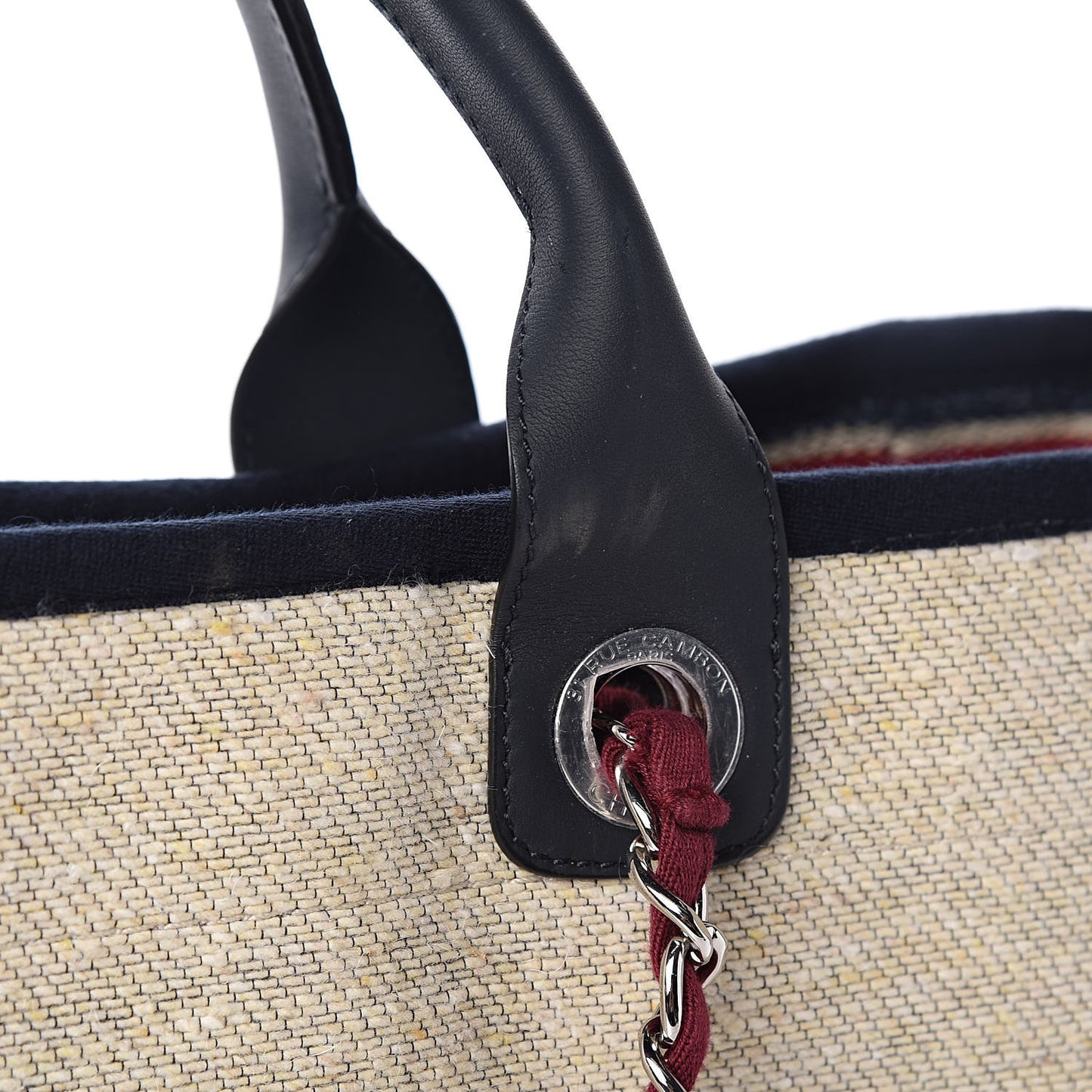 Striped Canvas Medium Deauville Tote Beige