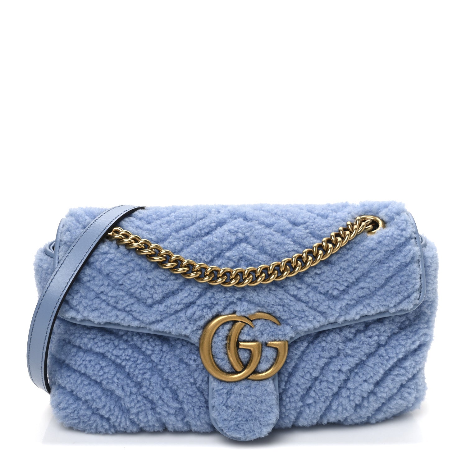 Gucci Merino Wool Matelasse Small GG Marmont Shoulder Bag Cadet Blue 1 of 10