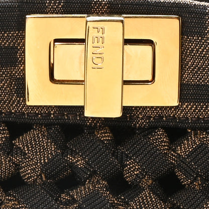 Fendi Fabric Jacquard FF 1974 Woven Knotted Mini Peekaboo Iconic Satchel Tobacco Moro 7 of 9