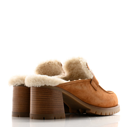 Hermes Suede Goatskin Woolskin Flore 60 Mules 38.5 Brun Amourette Ecru 4 of 8