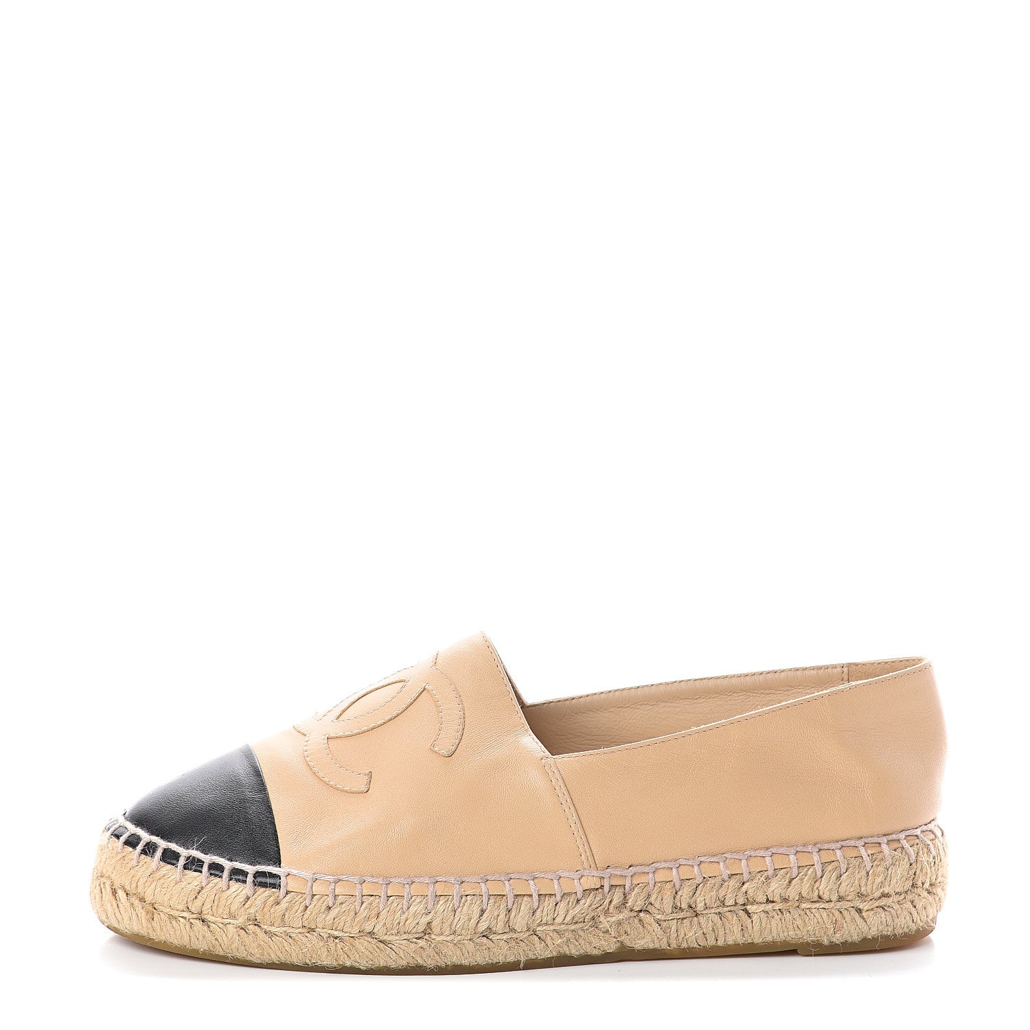 Chanel Lambskin CC Espadrilles 37 Beige Black 1 of 7