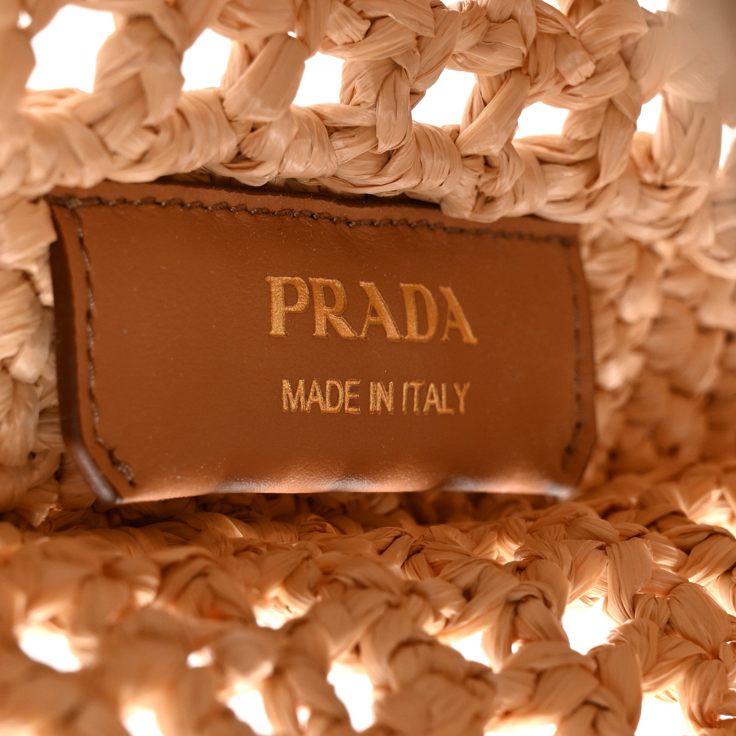 Prada Yarn Raffia Effect Crochet Logo Embroidered Tote Bag Naturale 6 of 10