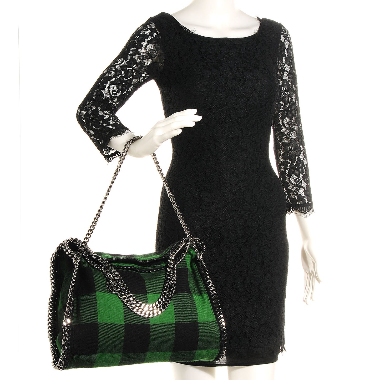 Wool Plaid Falabella Fold Over Tote Vert
