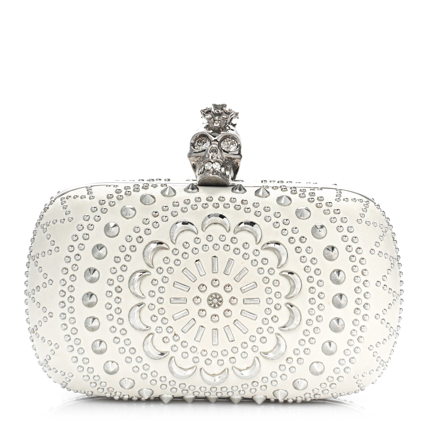 Nappa Studded Crochet Skull Box Clutch Ivory